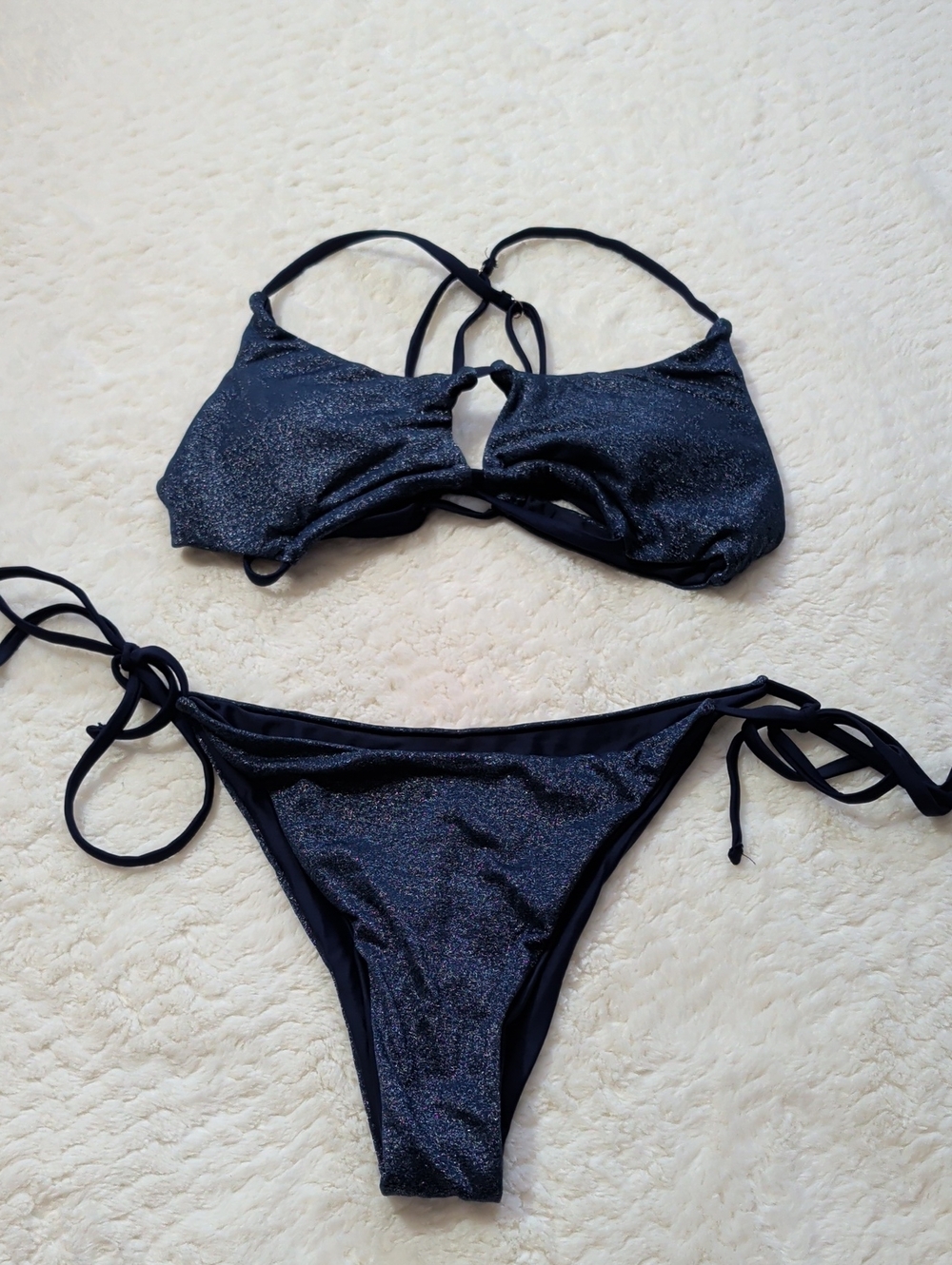 Shimmer Black Tie-Side Bikini Set
